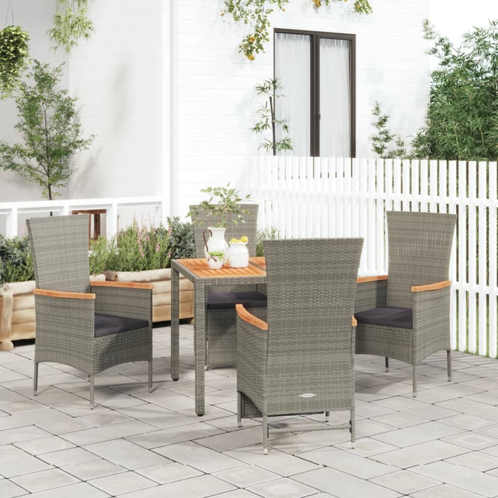 5-tlg. Garten-Essgruppe mit Kissen Grau Poly Rattan