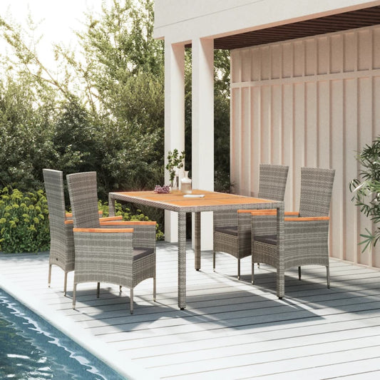 5-tlg. Garten-Essgruppe mit Kissen Grau Poly Rattan