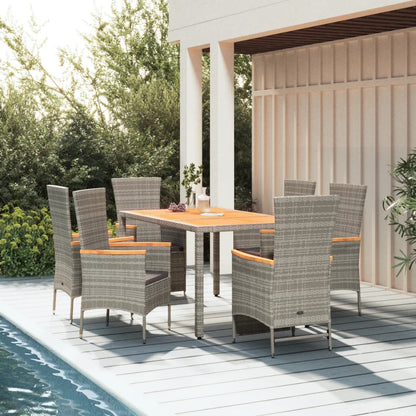 7-tlg. Garten-Essgruppe mit Kissen Grau Poly Rattan