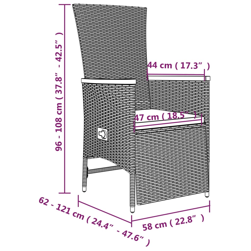 3-tlg. Garten-Essgruppe mit Kissen Grau Poly Rattan