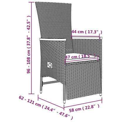 3-tlg. Garten-Essgruppe mit Kissen Grau Poly Rattan