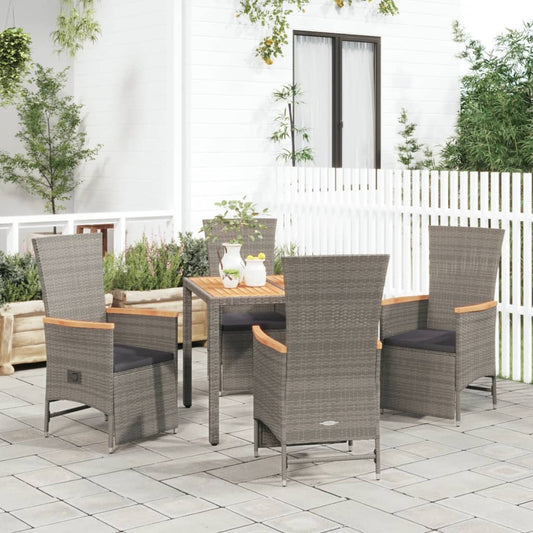 5-tlg. Garten-Essgruppe mit Kissen Grau Poly Rattan