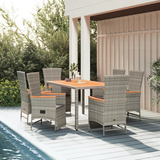 7-tlg. Garten-Essgruppe mit Kissen Grau Poly Rattan