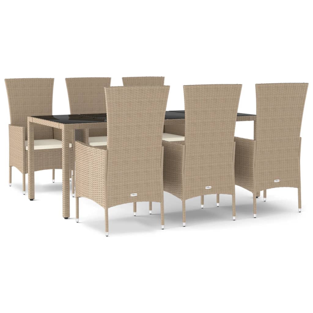 7-tlg. Garten-Essgruppe mit Kissen Beige Poly Rattan