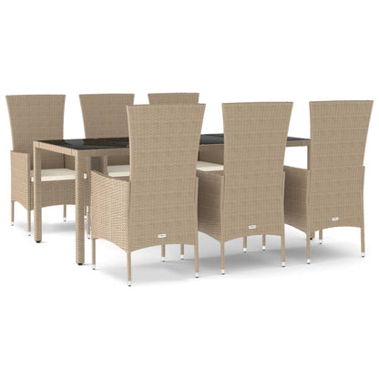 7-tlg. Garten-Essgruppe mit Kissen Beige Poly Rattan