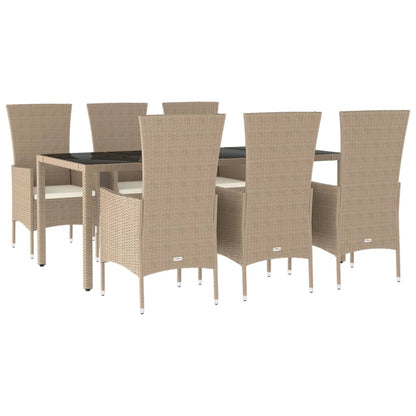 7-tlg. Garten-Essgruppe mit Kissen Beige Poly Rattan