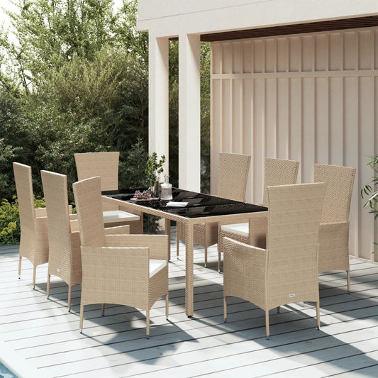 9-tlg. Garten-Essgruppe mit Kissen Beige Poly Rattan