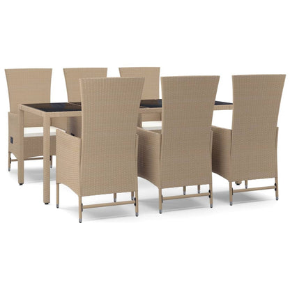 7-tlg. Garten-Essgruppe mit Kissen Beige Poly Rattan