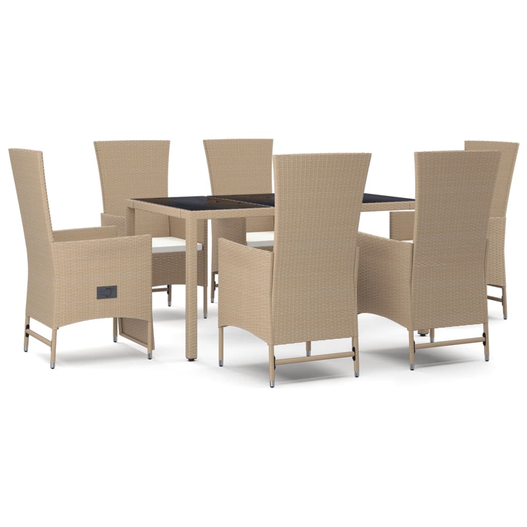 7-tlg. Garten-Essgruppe mit Kissen Beige Poly Rattan