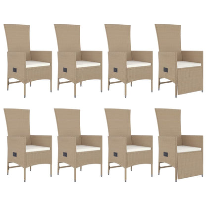 9-tlg. Garten-Essgruppe mit Kissen Beige Poly Rattan