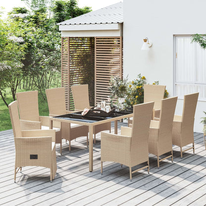 9-tlg. Garten-Essgruppe mit Kissen Beige Poly Rattan