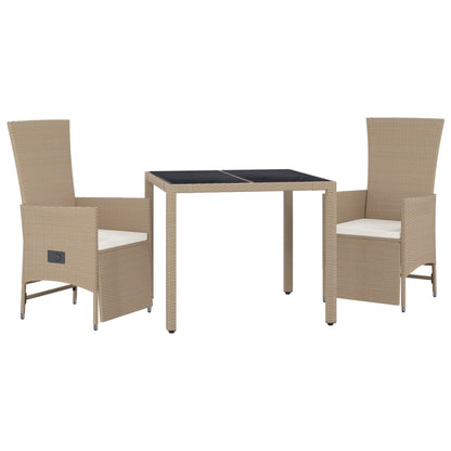 3-tlg. Garten-Essgruppe mit Kissen Beige Poly Rattan