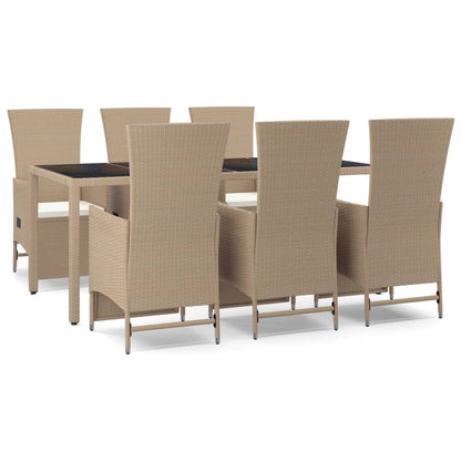 7-tlg. Garten-Essgruppe mit Kissen Beige Poly Rattan