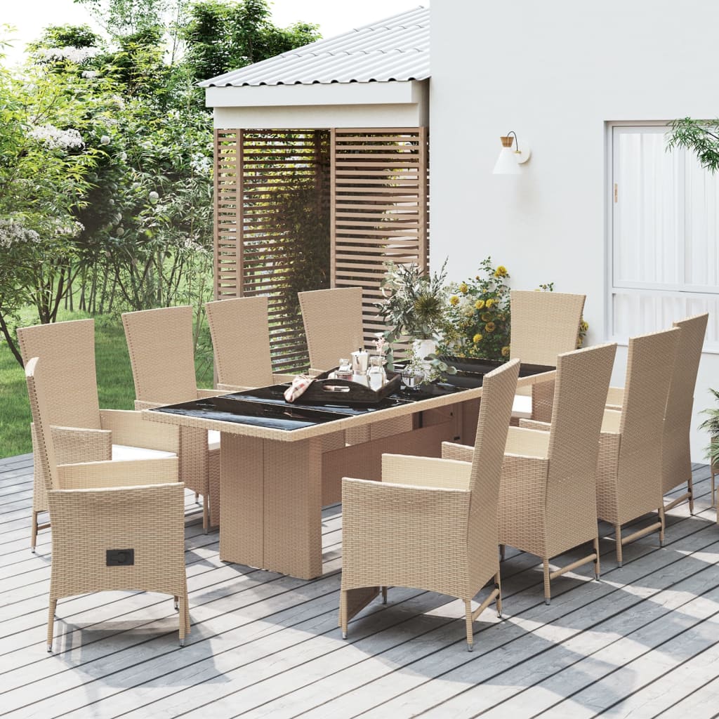 11-tlg. Garten-Essgruppe mit Kissen Beige Poly Rattan