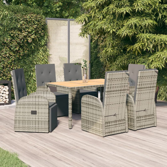 7-tlg. Garten-Essgruppe mit Kissen Grau Poly Rattan