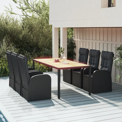 7-tlg. Garten-Essgruppe mit Kissen Schwarz Poly Rattan