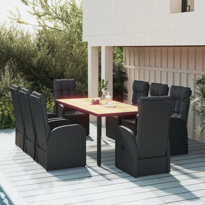 9-tlg. Garten-Essgruppe mit Kissen Schwarz Poly Rattan