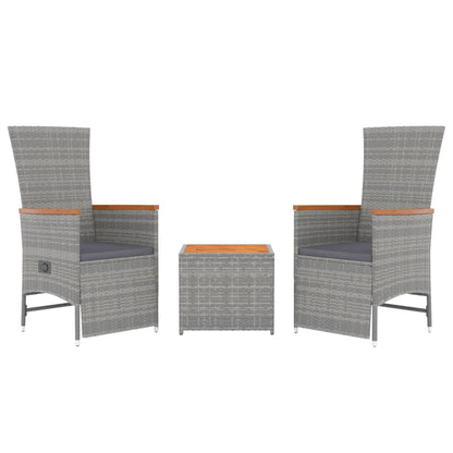 3-tlg. Garten-Lounge-Set Grau Poly Rattan & Massivholz Akazie