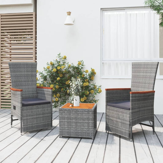 3-tlg. Garten-Lounge-Set Grau Poly Rattan & Massivholz Akazie