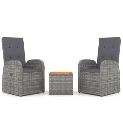 3-tlg. Garten-Lounge-Set Grau Poly Rattan & Massivholz Akazie