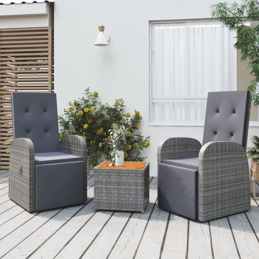 3-tlg. Garten-Lounge-Set Grau Poly Rattan & Massivholz Akazie