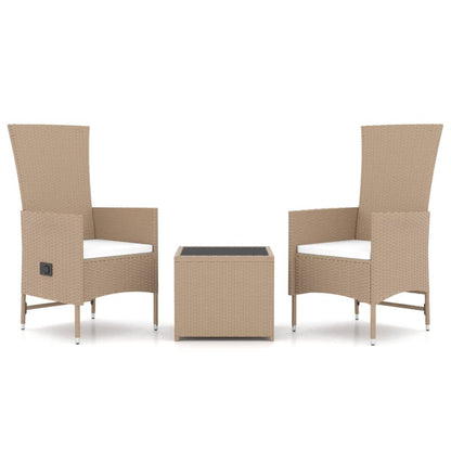 3-tlg. Garten-Lounge-Set Beige Poly Rattan & Stahl