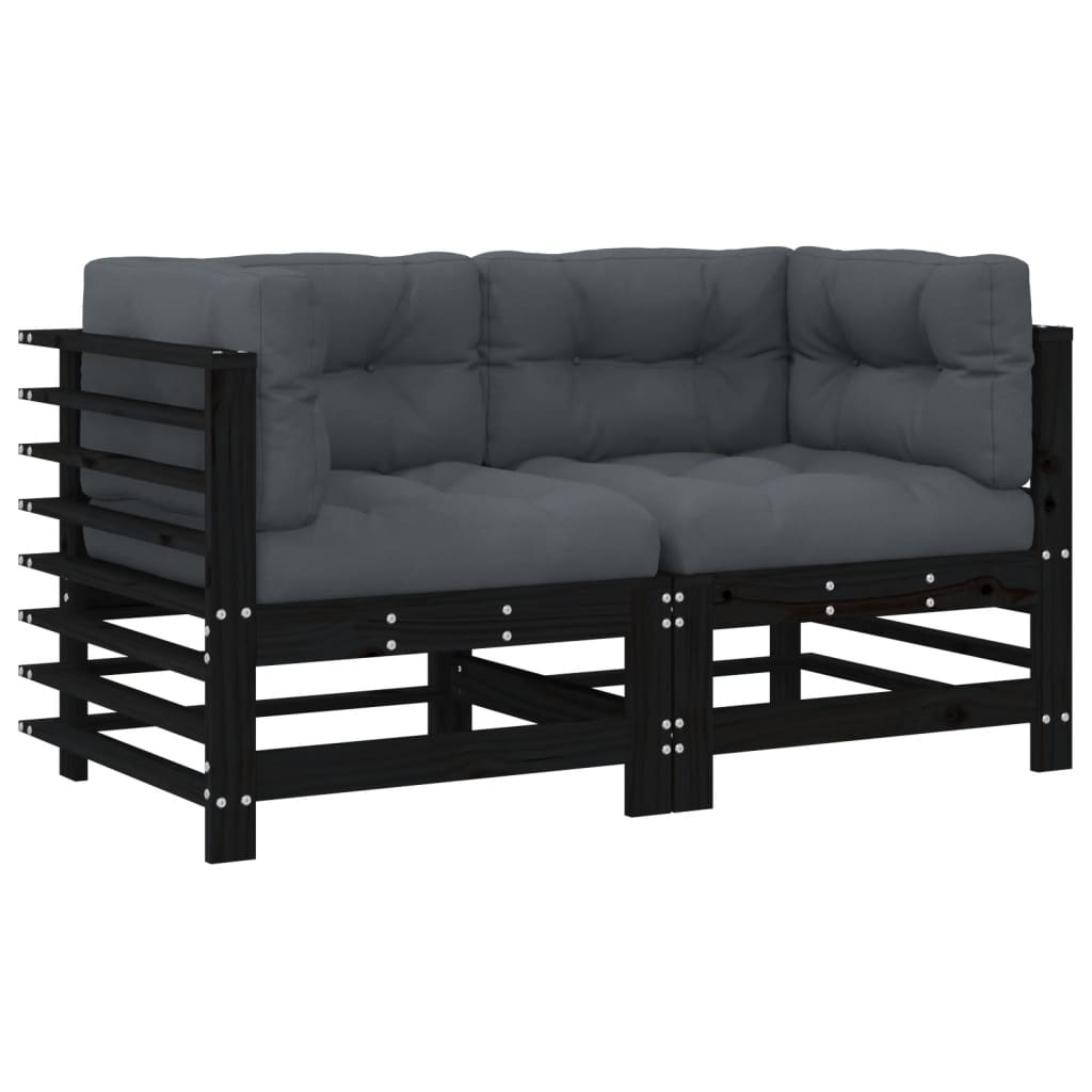 Ecksofas mit Kissen 2 Stk. Schwarz Massivholz Kiefer