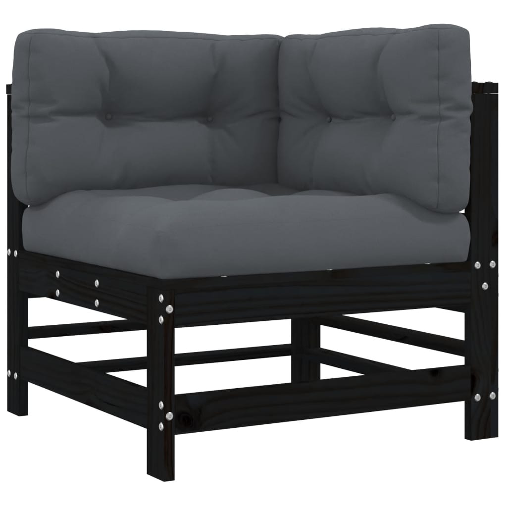 Ecksofas mit Kissen 2 Stk. Schwarz Massivholz Kiefer