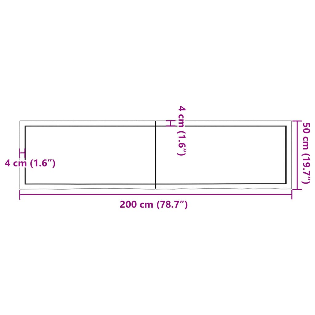 Wall shelf 200x50x(2-6) cm solid oak untreated