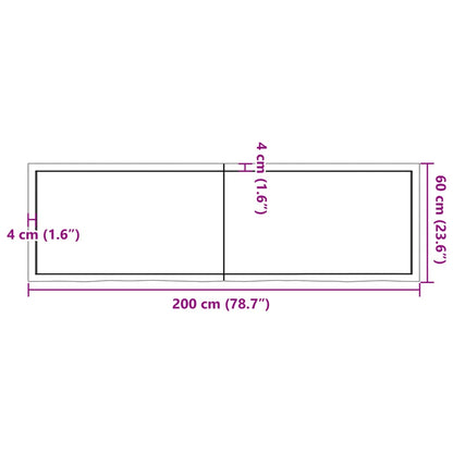 Wall shelf 200x60x(2-6) cm solid oak untreated