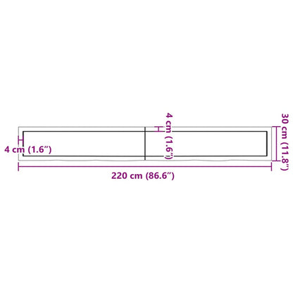 Wall shelf 220x30x(2-6) cm solid oak untreated