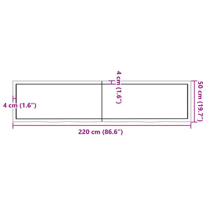 Wall shelf 220x50x(2-4) cm solid oak untreated