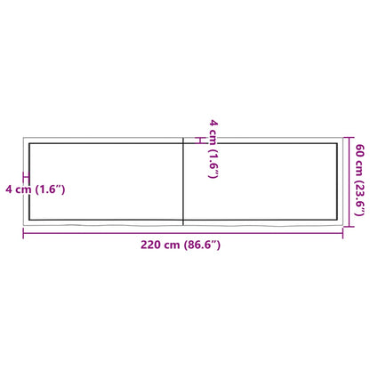 Wall shelf 220x60x(2-4) cm solid oak untreated