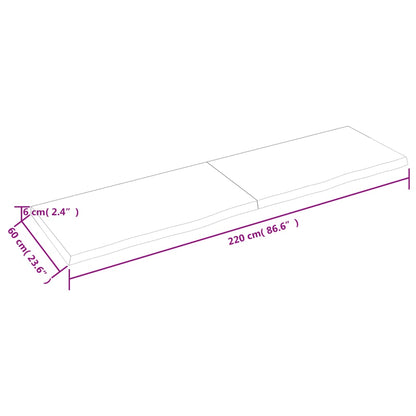 Wall shelf 220x60x(2-6) cm solid oak untreated