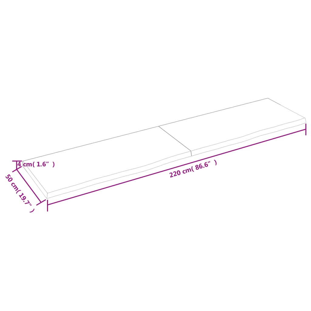 Wandregal Hellbraun 220x50x(2-4) cm Massivholz Eiche Behandelt