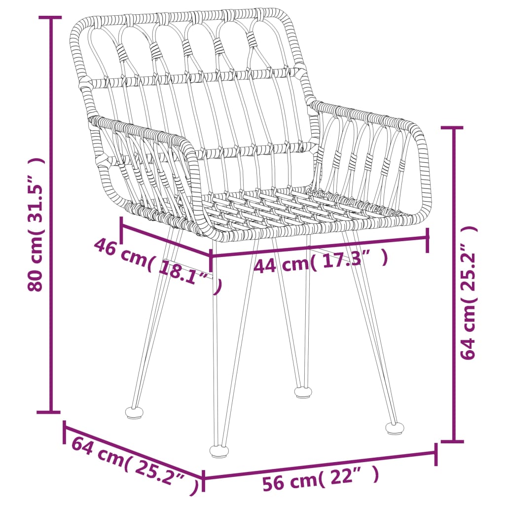 3-tlg. Garten-Essgruppe Poly Rattan