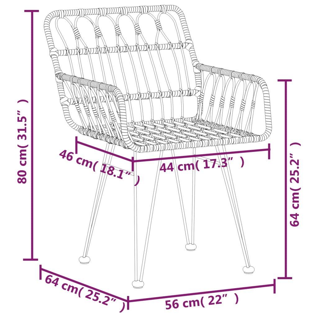 3-tlg. Garten-Essgruppe Schwarz Poly Rattan