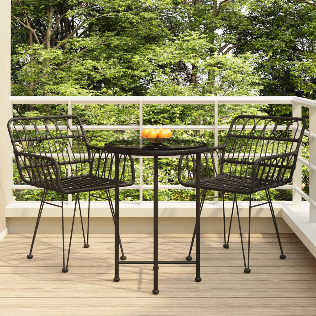 3-tlg. Garten-Essgruppe Schwarz Poly Rattan