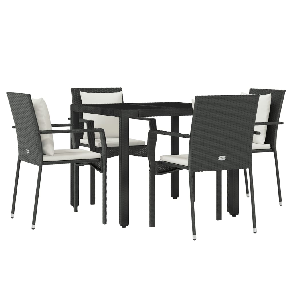 5-tlg. Garten-Essgruppe mit Kissen Schwarz Poly Rattan