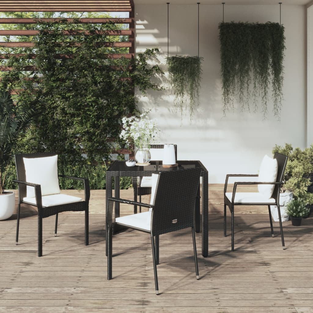 5-tlg. Garten-Essgruppe mit Kissen Schwarz Poly Rattan