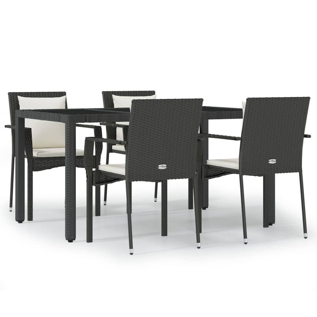 5-tlg. Garten-Essgruppe mit Kissen Schwarz Poly Rattan