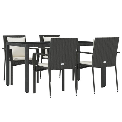 5-tlg. Garten-Essgruppe mit Kissen Schwarz Poly Rattan