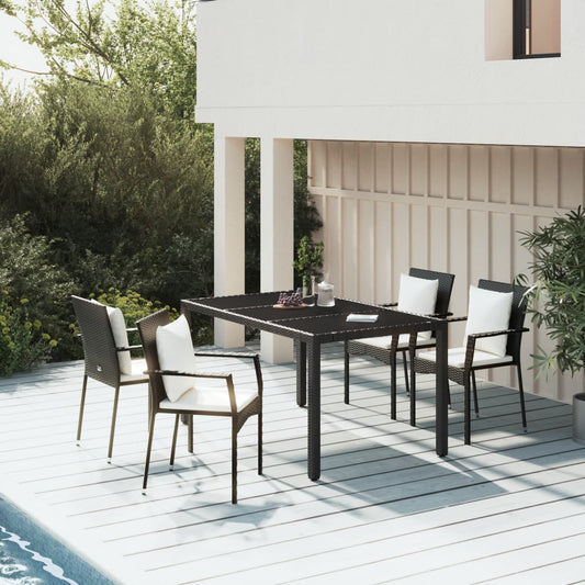 5-tlg. Garten-Essgruppe mit Kissen Schwarz Poly Rattan