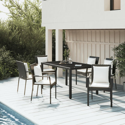 7-tlg. Garten-Essgruppe mit Kissen Schwarz Poly Rattan