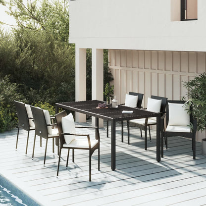 7-tlg. Garten-Essgruppe mit Kissen Schwarz Poly Rattan