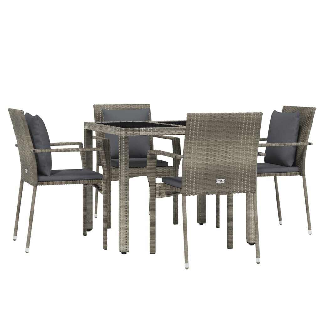 5-tlg. Garten-Essgruppe mit Kissen Grau Poly Rattan