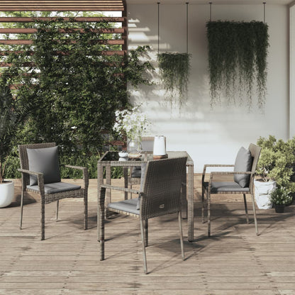 5-tlg. Garten-Essgruppe mit Kissen Grau Poly Rattan