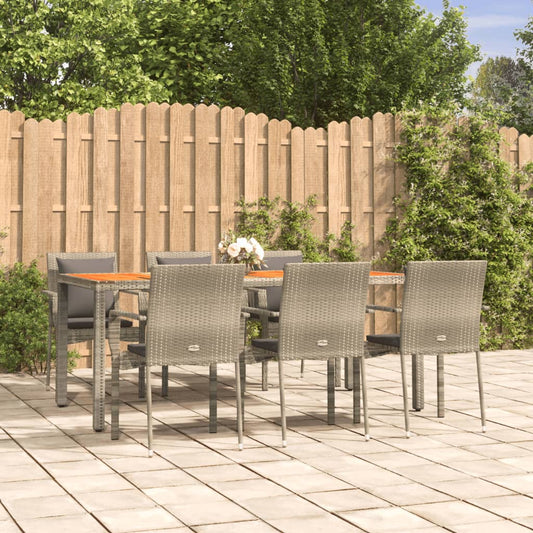 7-tlg. Garten-Essgruppe mit Kissen Grau Poly Rattan