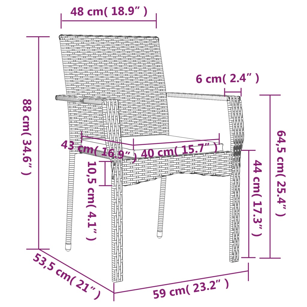 3-tlg. Garten-Essgruppe mit Kissen Schwarz Poly Rattan