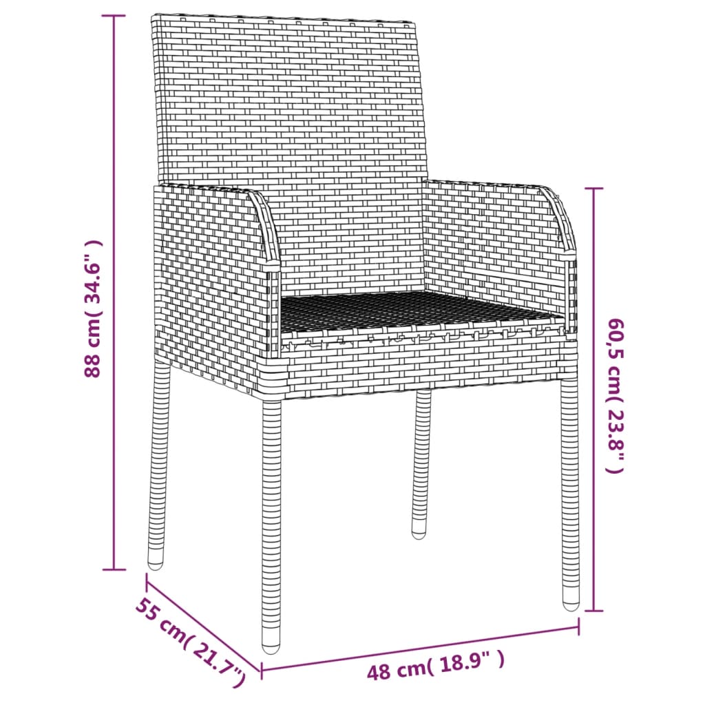 3-tlg. Garten-Essgruppe mit Kissen Schwarz Poly Rattan